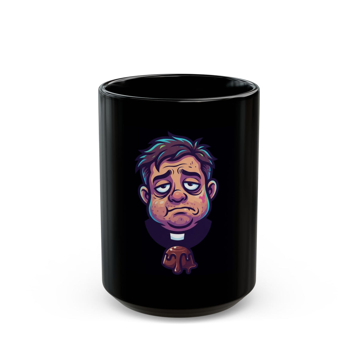 "Forgive Me Father Too Much Candy" Black Ceramic Mug — Graphic