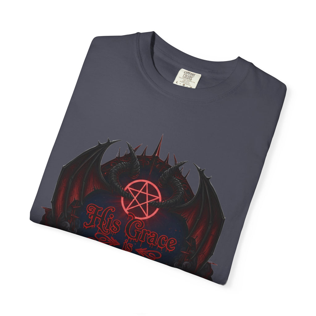 "His Grace is Sufficient Gothic T-Shirt" Unisex Garment-Dyed T-shirt