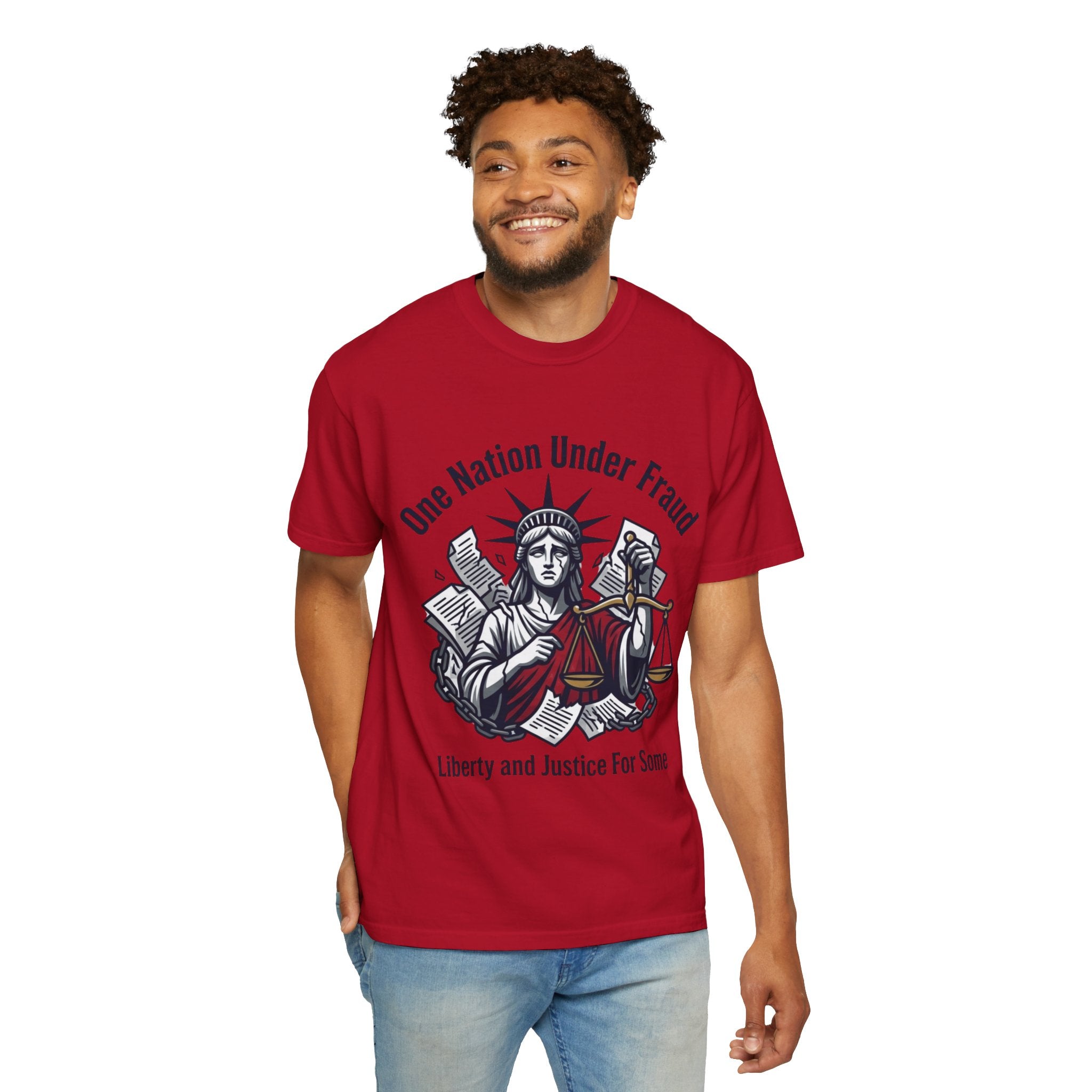 "One Nation Under Fraud" Unisex Garment-Dyed T-shirt
