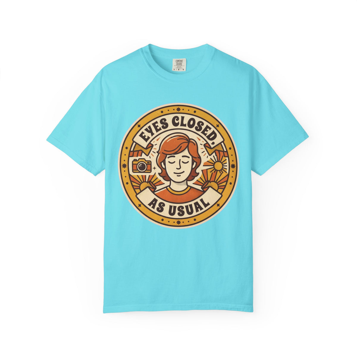 Color: Lagoon Blue | Eyes Closed As Usual Unisex Garment-Dyed Tee