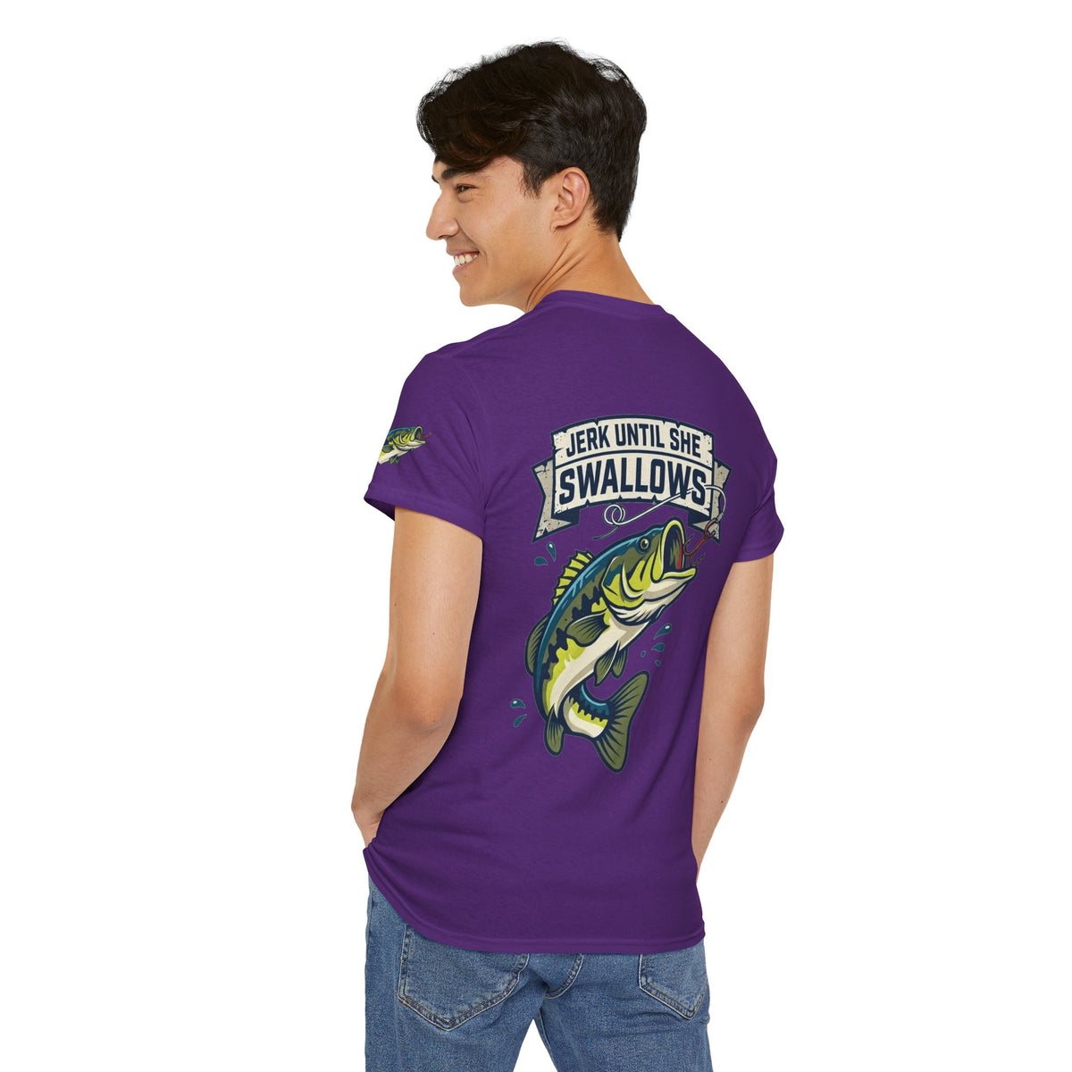Color: Purple | Jerk Until She Swallows Premium Graphic Tee