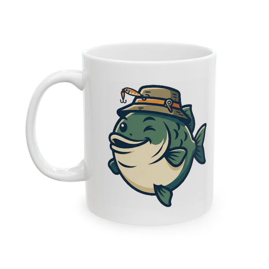 "Drink to Give Fish a Fighting Chance" White Ceramic Mug — Graphic