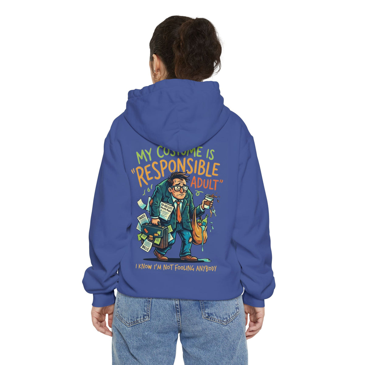 Color: Flo Blue | Responsible Adult Costume Garment-Dyed Hoodie