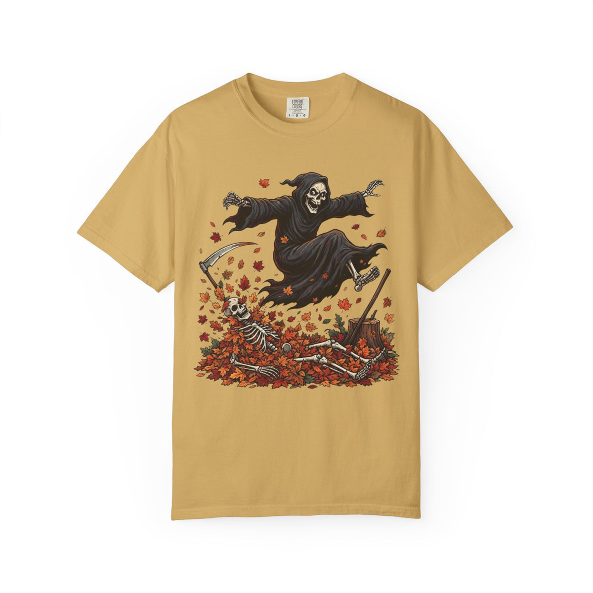 Color: Mustard | Autumn Death Unisex Garment-Dyed Tee