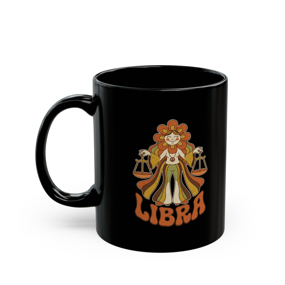 "Retro Mascot Groovy Libra" Black Ceramic Mug