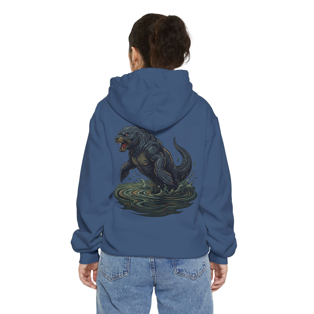 Color: True Navy | Bunyip (Australian Aboriginal Mythology) Garment-Dyed Hoodie