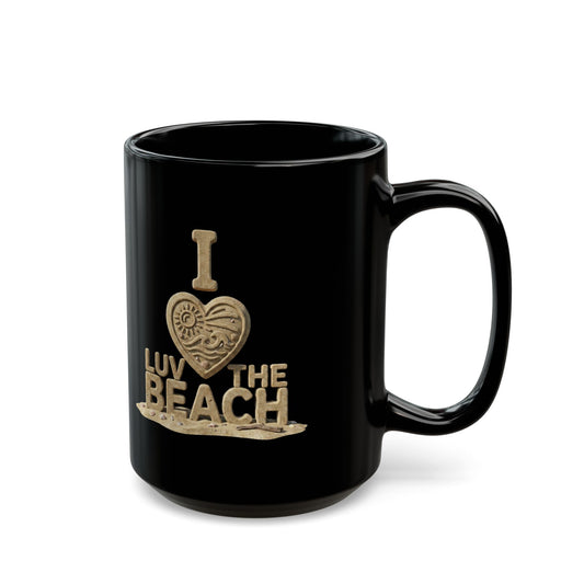 "I Luv The Beach" Black Ceramic Mug