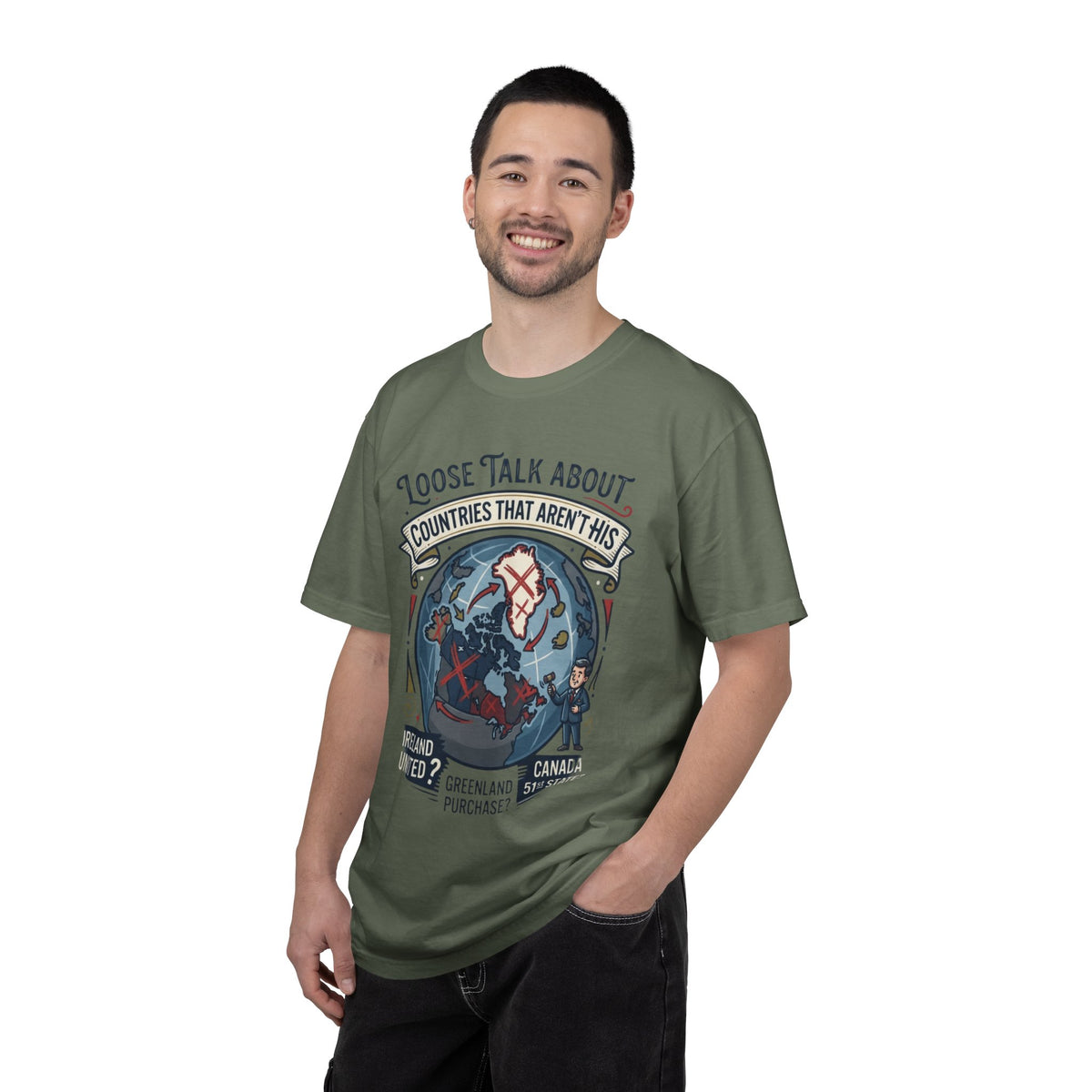 Color: Moss | Loose Talk About Countries That Aren't His Unisex Garment-Dyed Tee