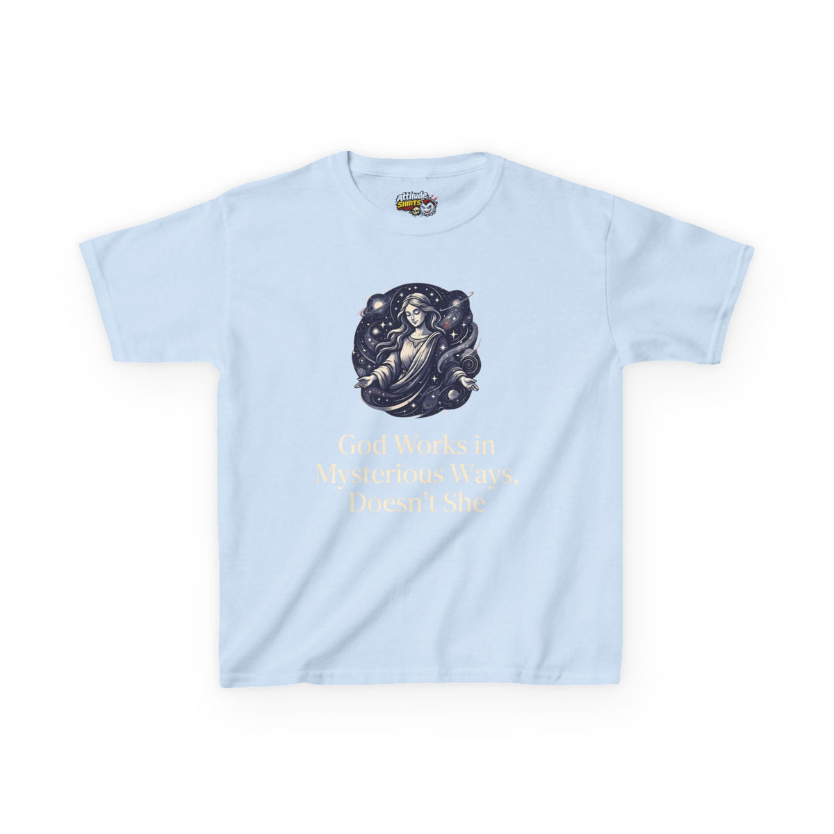 Color: Light Blue | God Works in Mysteroius Ways Kids Tee