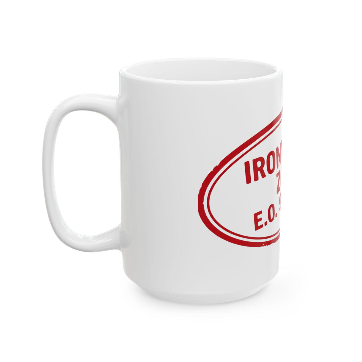 "Irony Free" White Ceramic Mug — Graphic