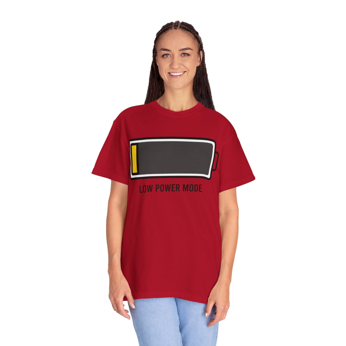 Color: Red | Low Power Mode Unisex Garment-Dyed Tee