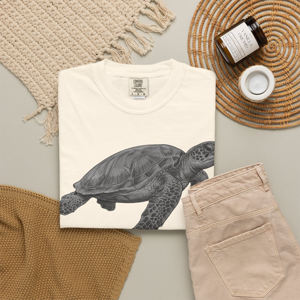 "Pencil Sketch Art Sea Turtle" Unisex Garment-Dyed Tee