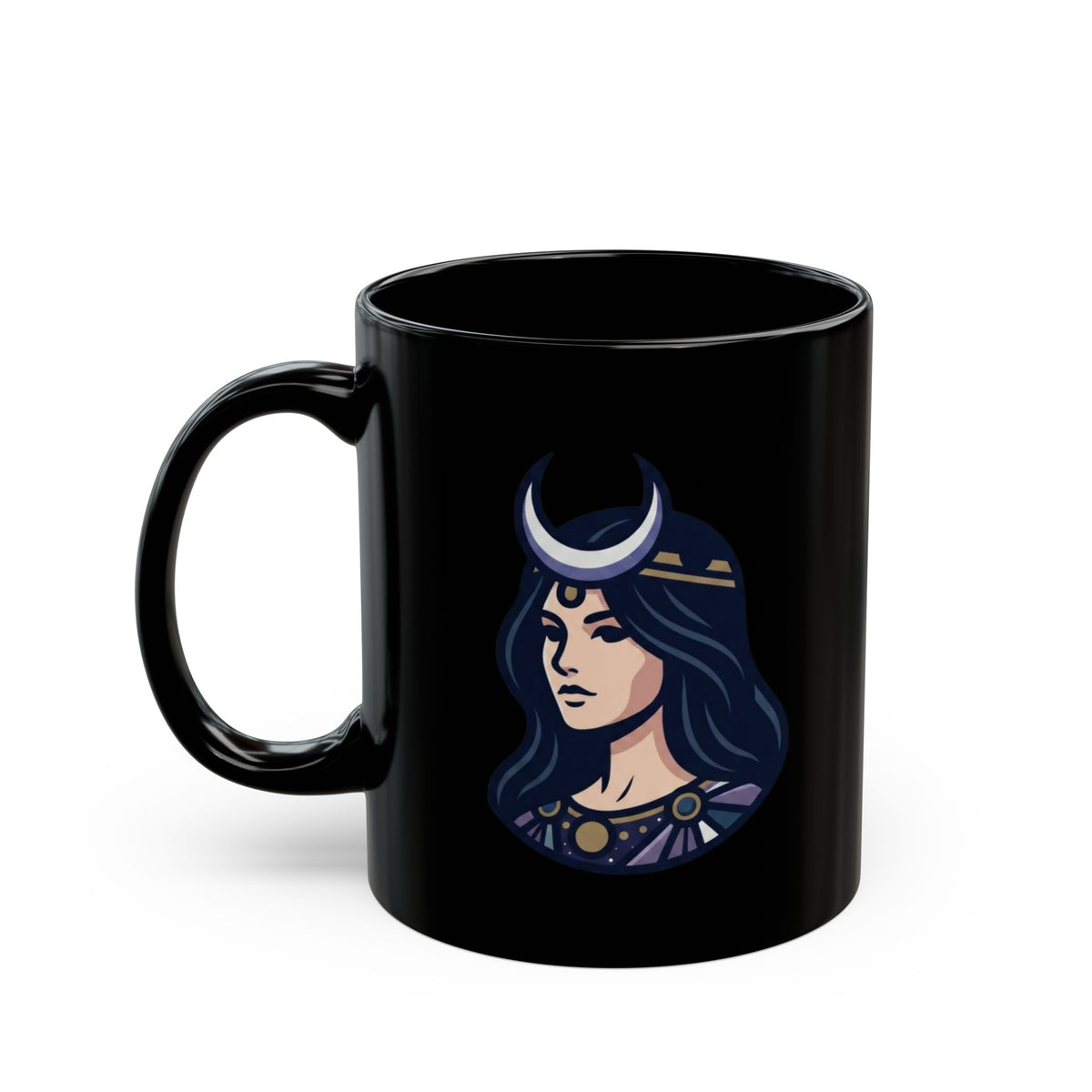 "The Cosmic Tarot (High Priestess)" Black Ceramic Mug — Graphic