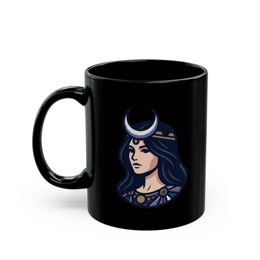 "The Cosmic Tarot (High Priestess)" Black Ceramic Mug — Graphic
