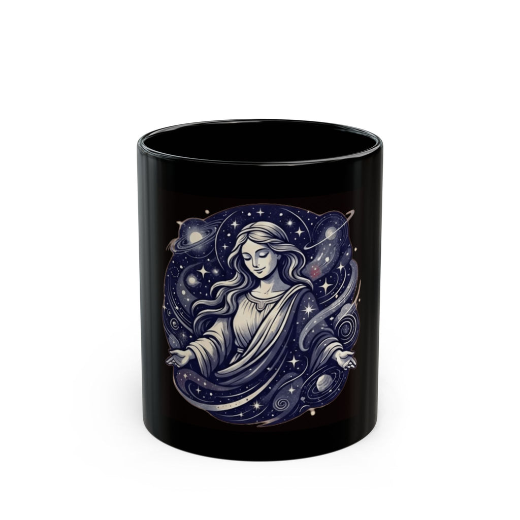 "God Works in Mysteroius Ways" Black Ceramic Mug — Graphic