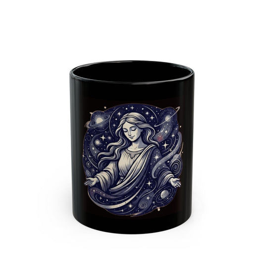 "God Works in Mysteroius Ways" Black Ceramic Mug — Graphic