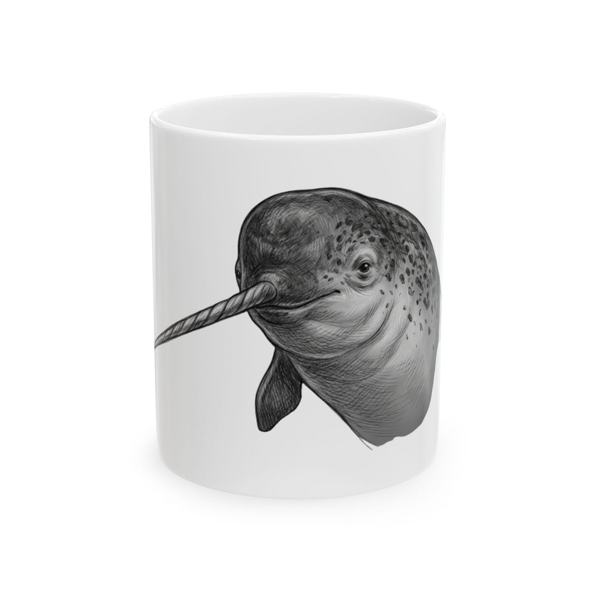 "Pencil Sketch Art Narwhal" White Ceramic Mug — Graphic