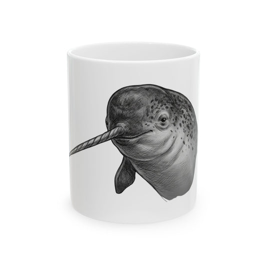 "Pencil Sketch Art Narwhal" White Ceramic Mug — Graphic