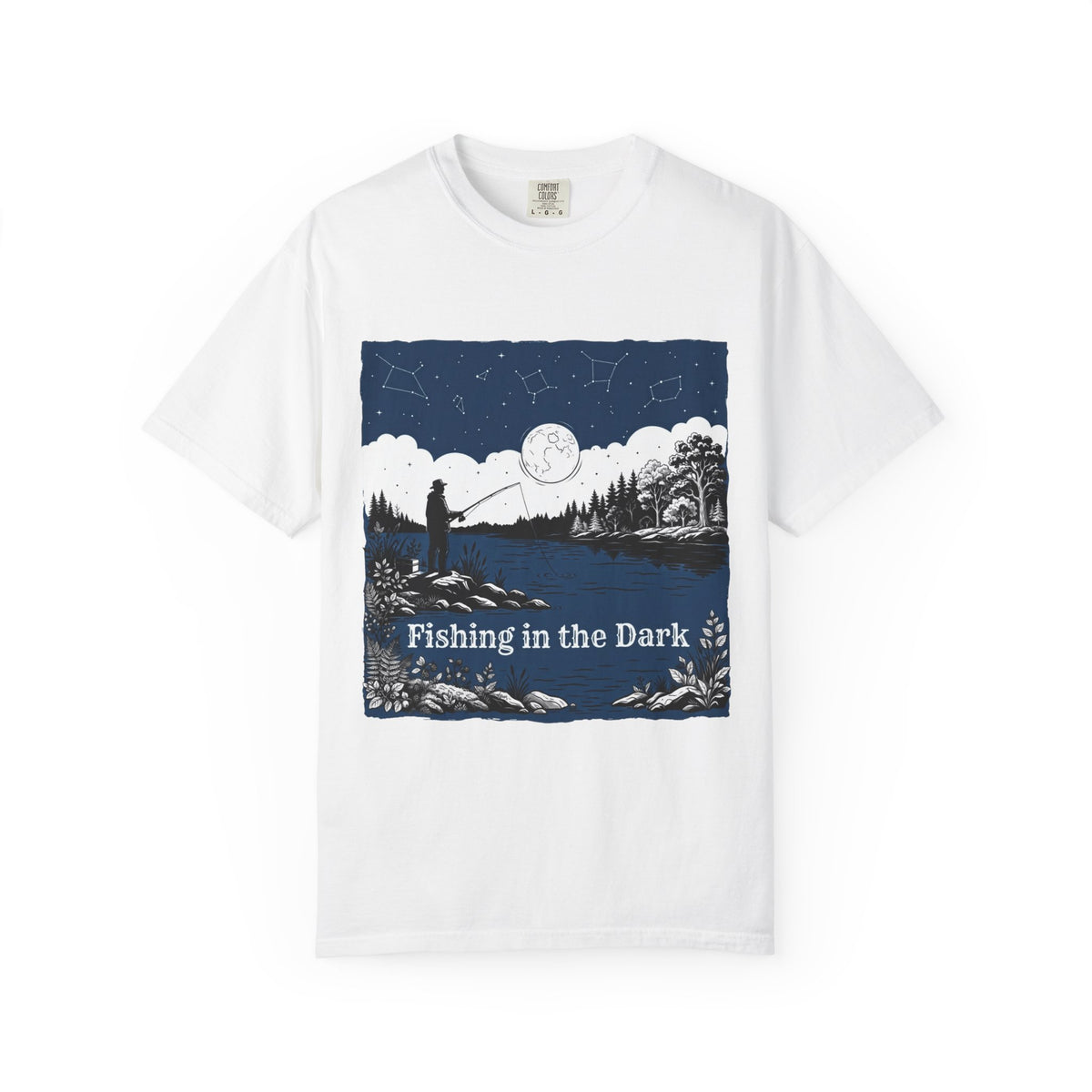 Color: White | Fishing in the Dark Unisex Garment-Dyed Tee