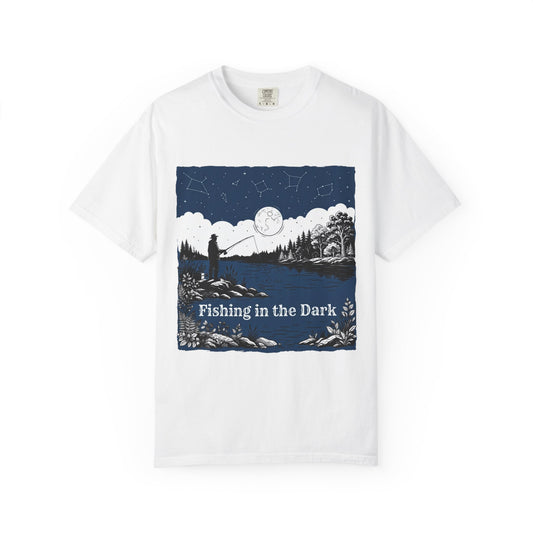 Color: White | Fishing in the Dark Unisex Garment-Dyed Tee