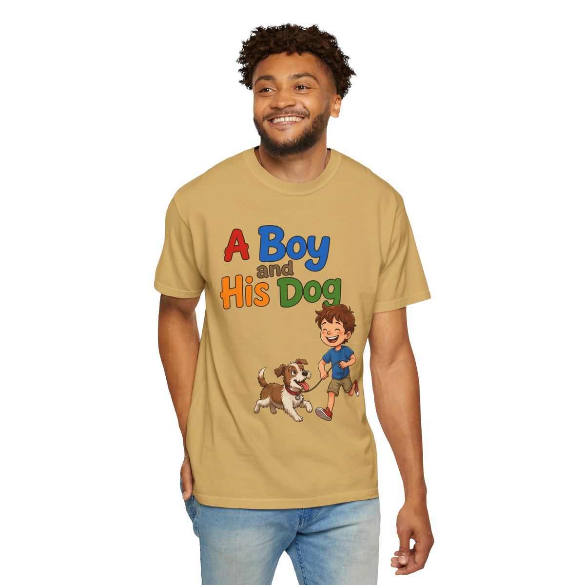Color: Mustard | A Boy And His Dog Unisex Garment-Dyed Tee