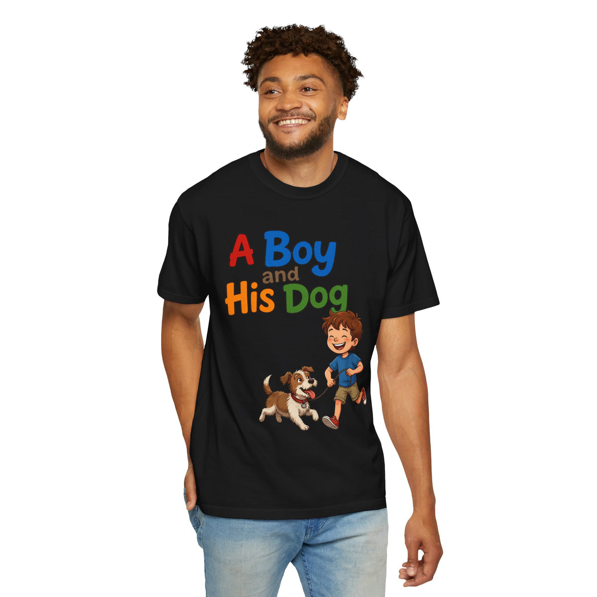 Color: Black | A Boy And His Dog Unisex Garment-Dyed Tee