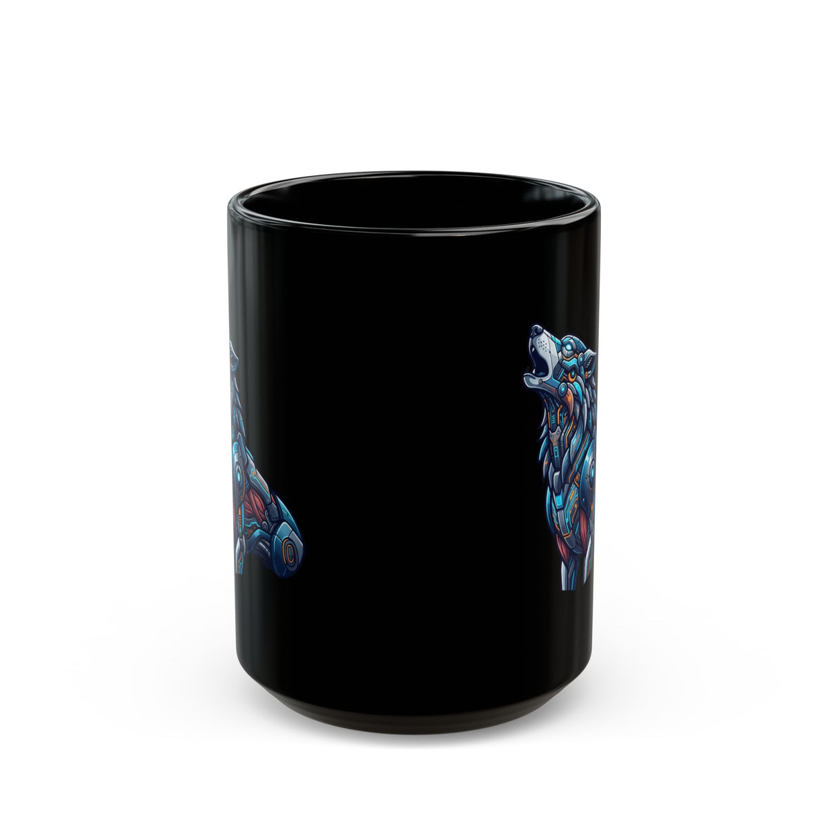 "Cyber Wolf" Black Ceramic Mug