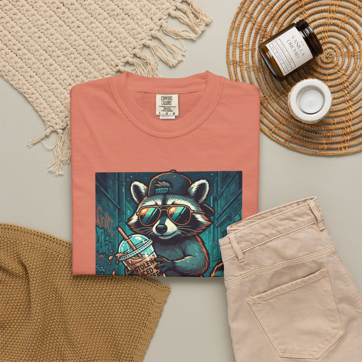 "Raccoon Energy" Unisex Garment-Dyed Tee