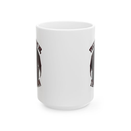 "Trick Me Treat Me Tie Me Down" White Ceramic Mug
