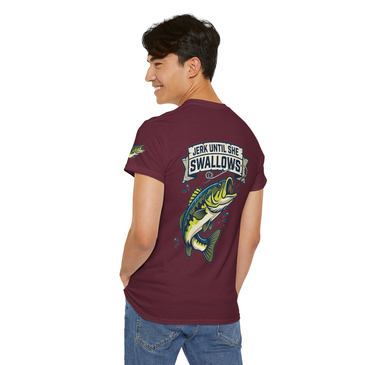 Color: Maroon | Jerk Until She Swallows Premium Graphic Tee
