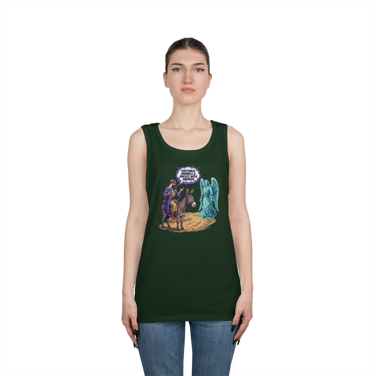 Color: Forest Green | Good Book Series Obstinate Animals & Angels With Swords Tank Top