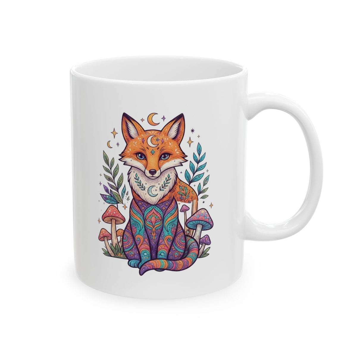 "Hippy Fox" White Ceramic Mug