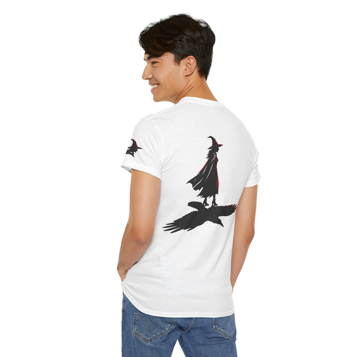 Color: White | Witch With Raven Shadow Premium Graphic Tee