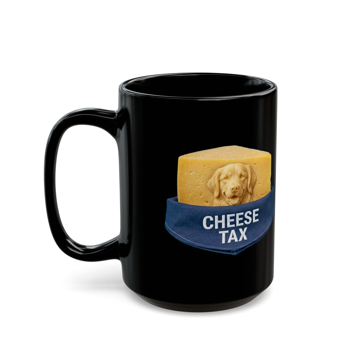 "Cheese Tax" Black Ceramic Mug — Graphic