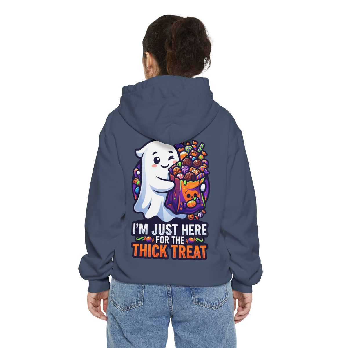 Color: Denim | I'm Just Here For The Thick Treat Garment-Dyed Hoodie