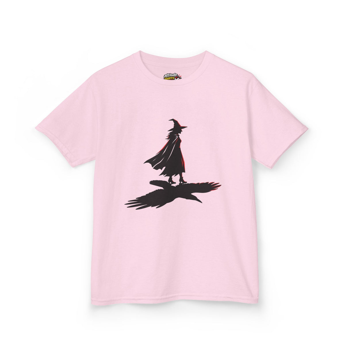 Color: Light Pink | Witch With Raven Shadow Kids Tee