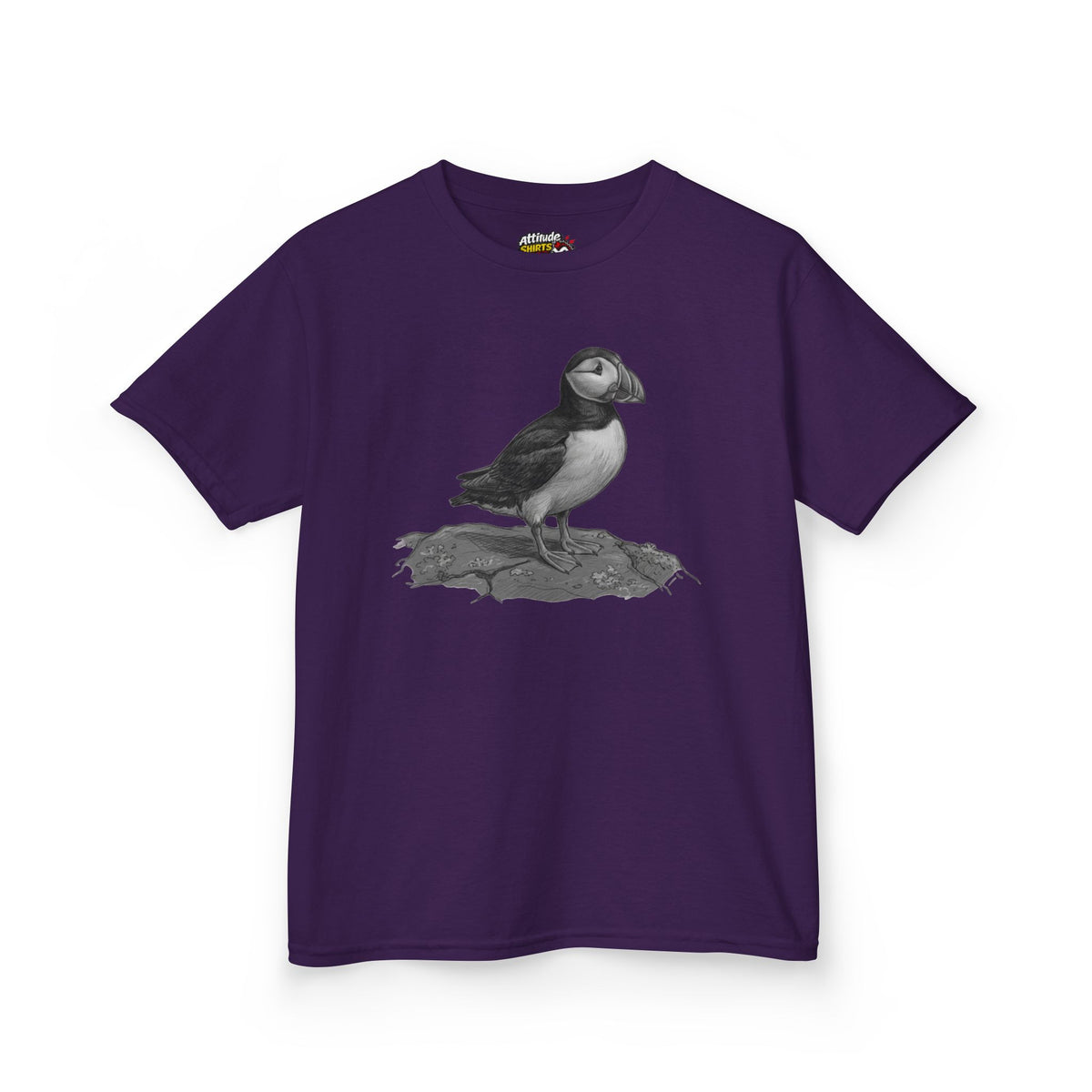 "Pencil Sketch Art Puffin" Kids Tee