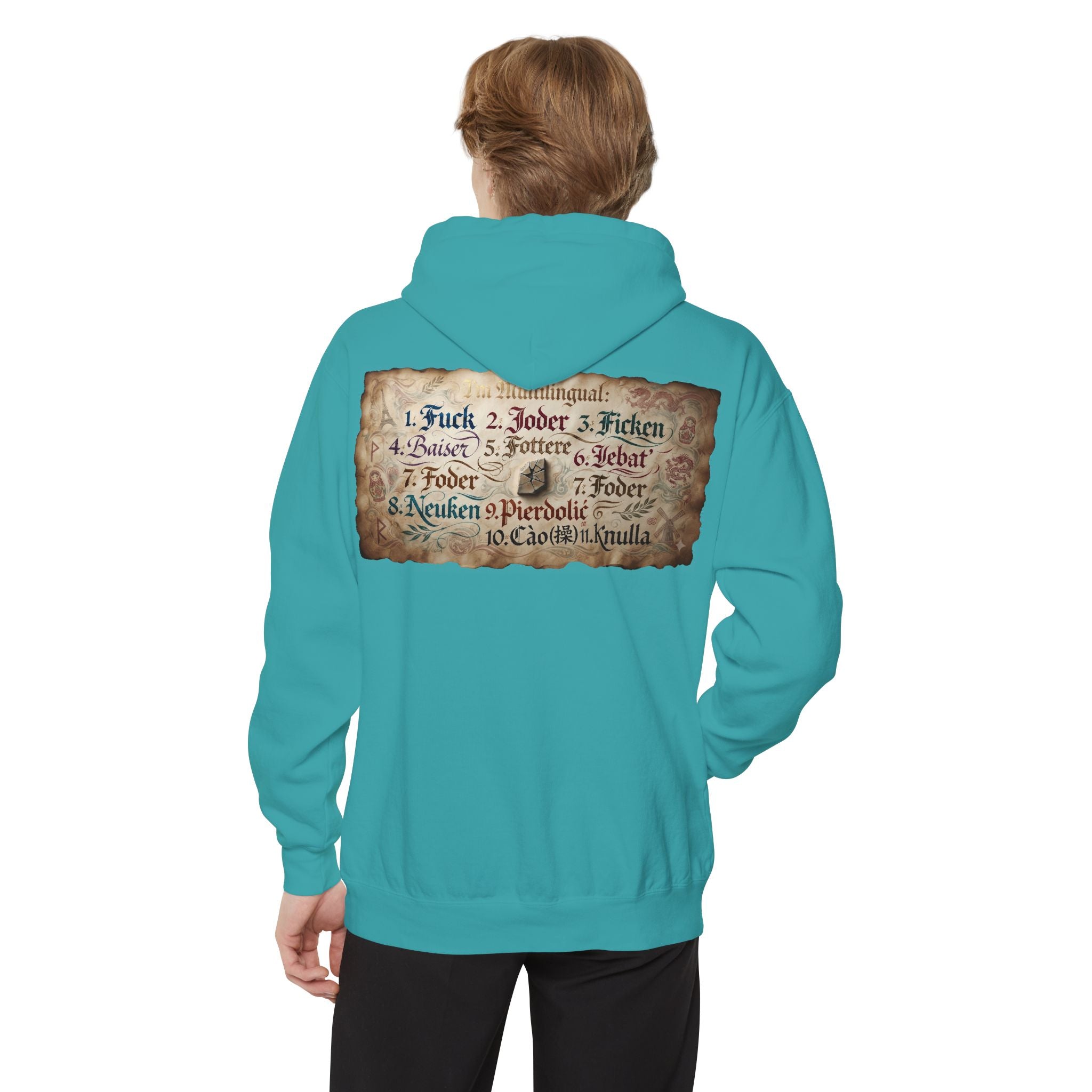 "Multilingual" Garment-Dyed Hoodie