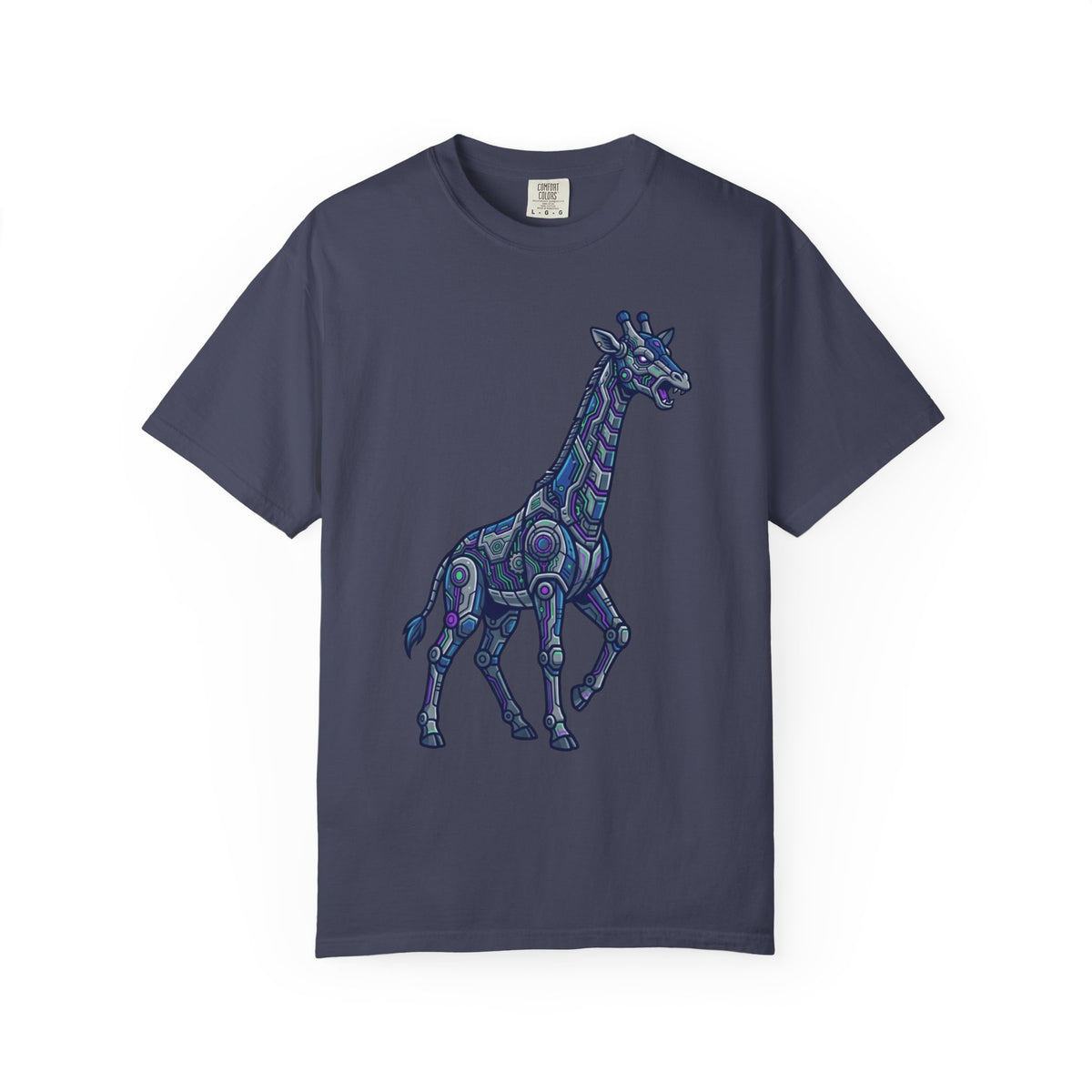 Color: Denim | Cyber Giraffe Unisex Garment-Dyed Tee