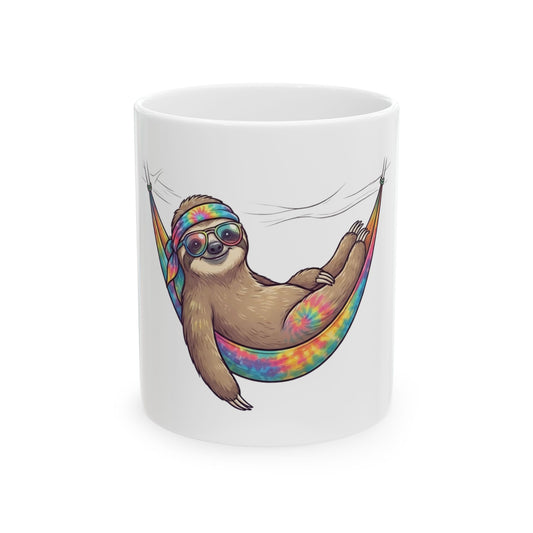 "Hippy Sloth" White Ceramic Mug