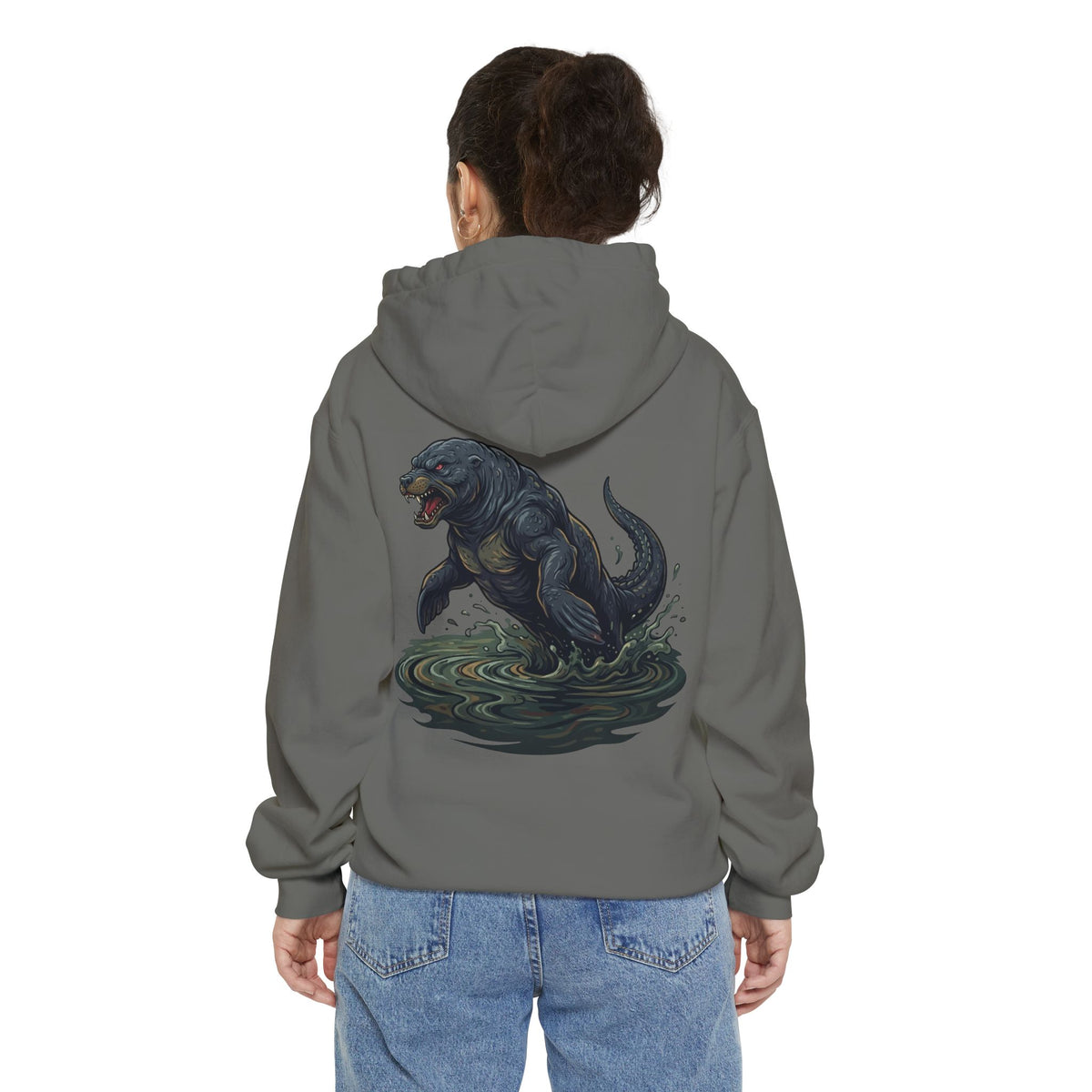 Color: Grey | Bunyip (Australian Aboriginal Mythology) Garment-Dyed Hoodie