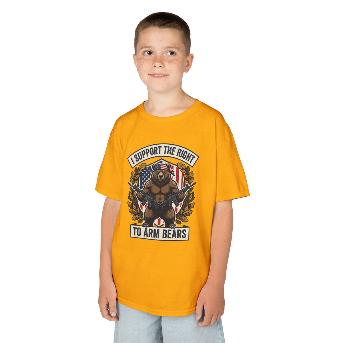 Kids T‑Shirt — "I Support The Right To Arm Bears" Patriotic Bear Graphic Tee