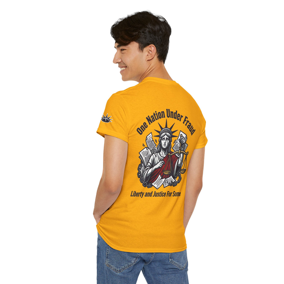 Color: Gold | One Nation Under Fraud Premium Graphic Tee