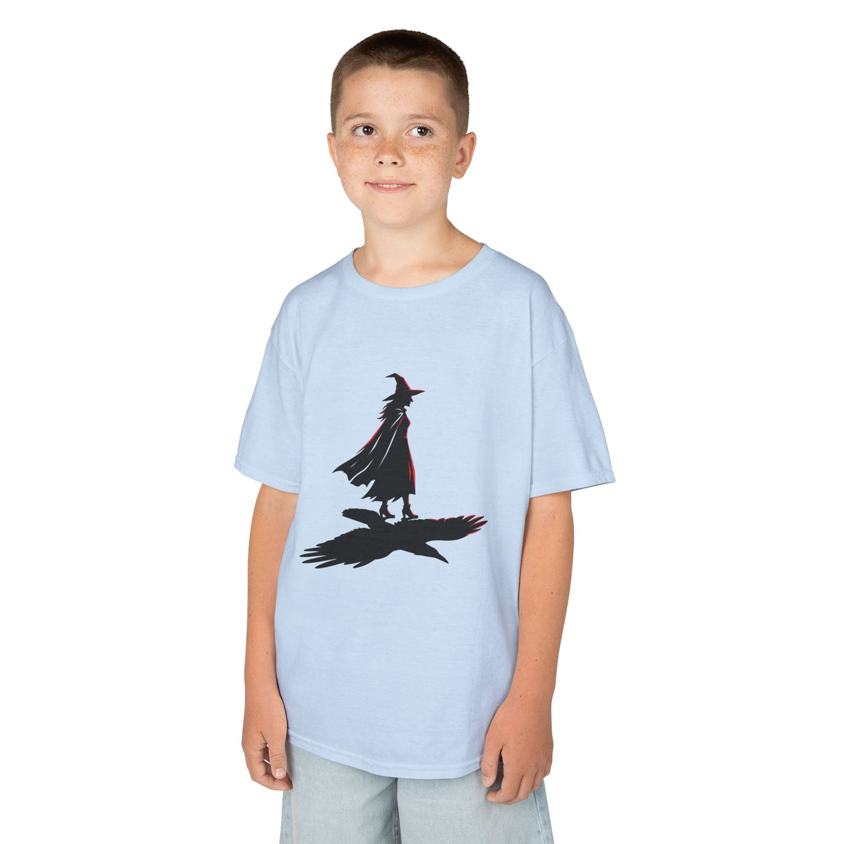 Color: Light Blue | Witch With Raven Shadow Kids Tee