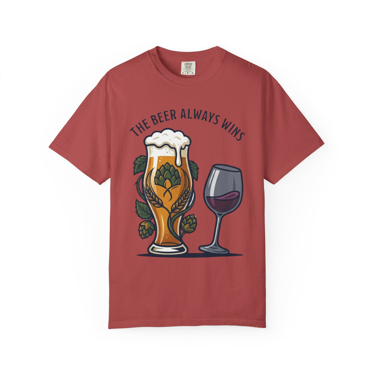Color: Crimson | The Beer Always Wins Unisex Garment-Dyed Tee
