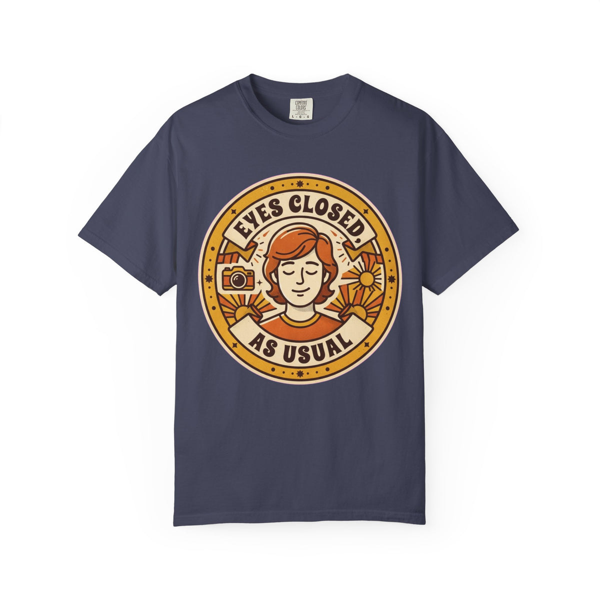 Color: Denim | Eyes Closed As Usual Unisex Garment-Dyed Tee