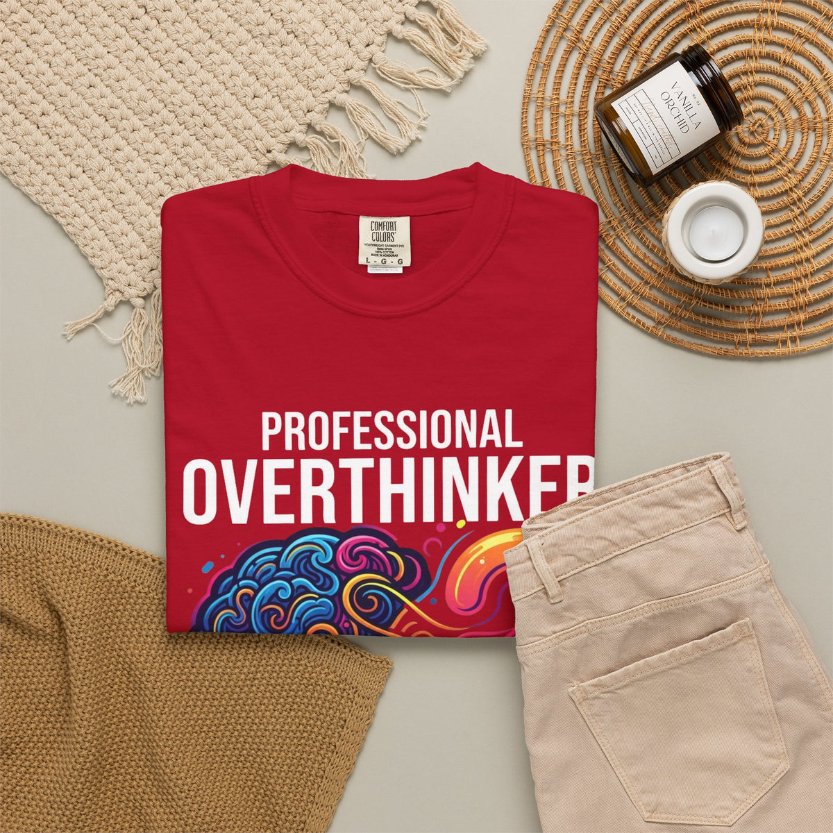 Color: Red | Professional Overthinker Unisex Garment-Dyed Tee