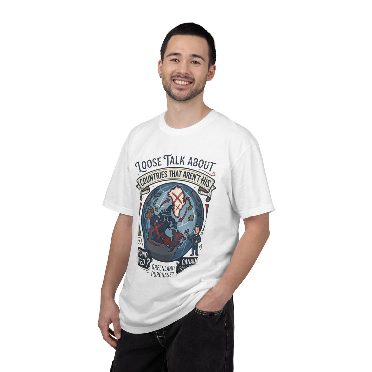 Color: White | Loose Talk About Countries That Aren't His Unisex Garment-Dyed Tee
