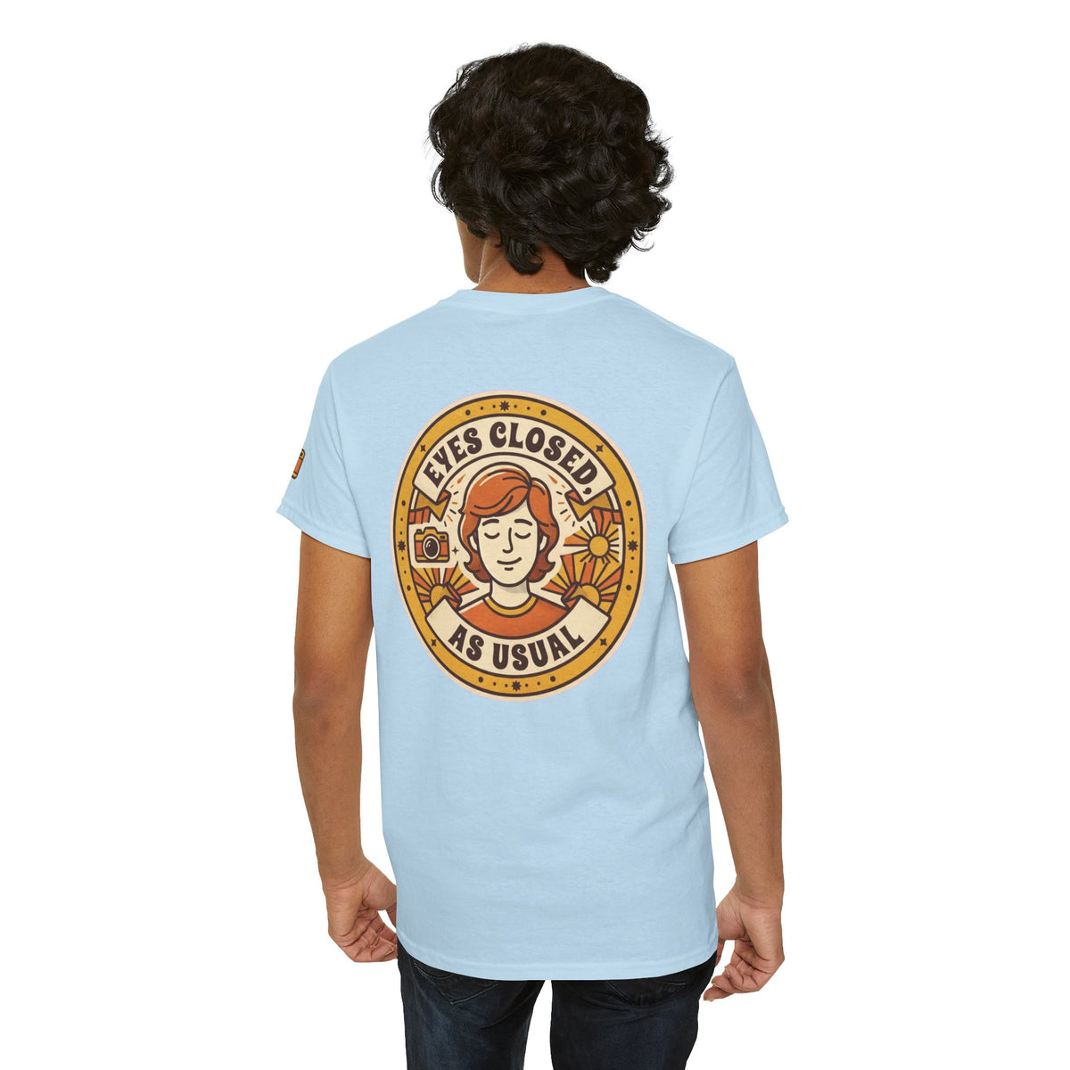 Color: Light Blue | Eyes Closed As Usual Premium Graphic Tee