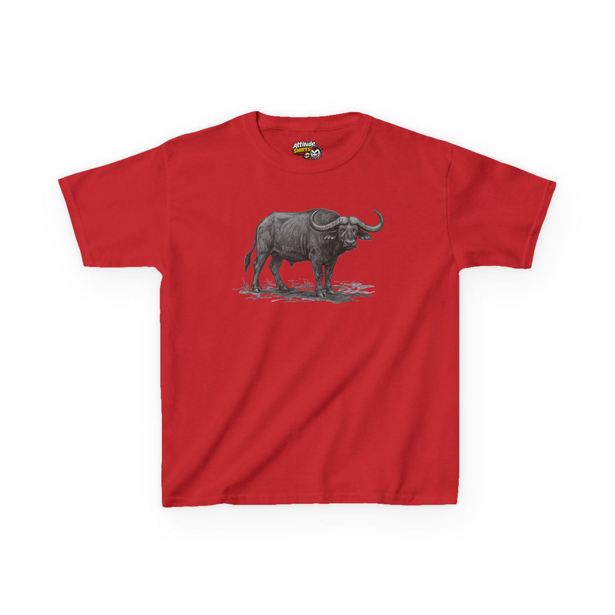 "Pencil Sketch Art Cape Buffalo" Kids Tee